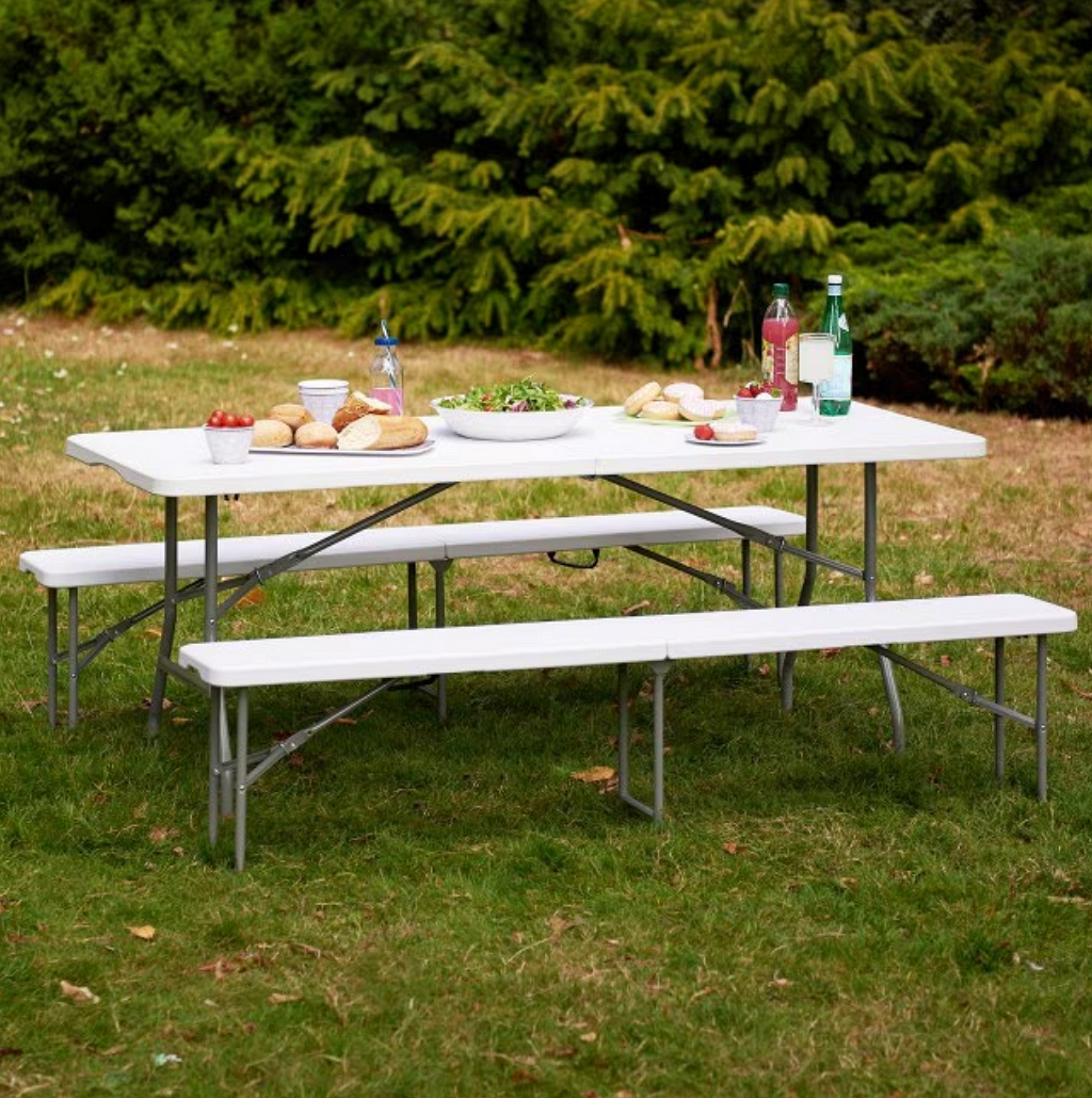 Пластмасова къмпинг маса 155x75x75 см, сгъваема, бяла