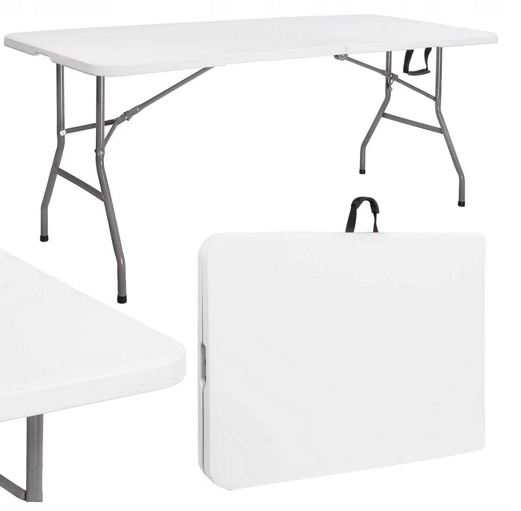Пластмасова къмпинг маса 155x75x75 см, сгъваема, бяла