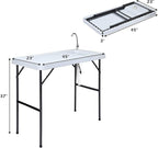 Пластмасова къмпинг маса с мивка 115x60x80 см, сгъваема, бяла