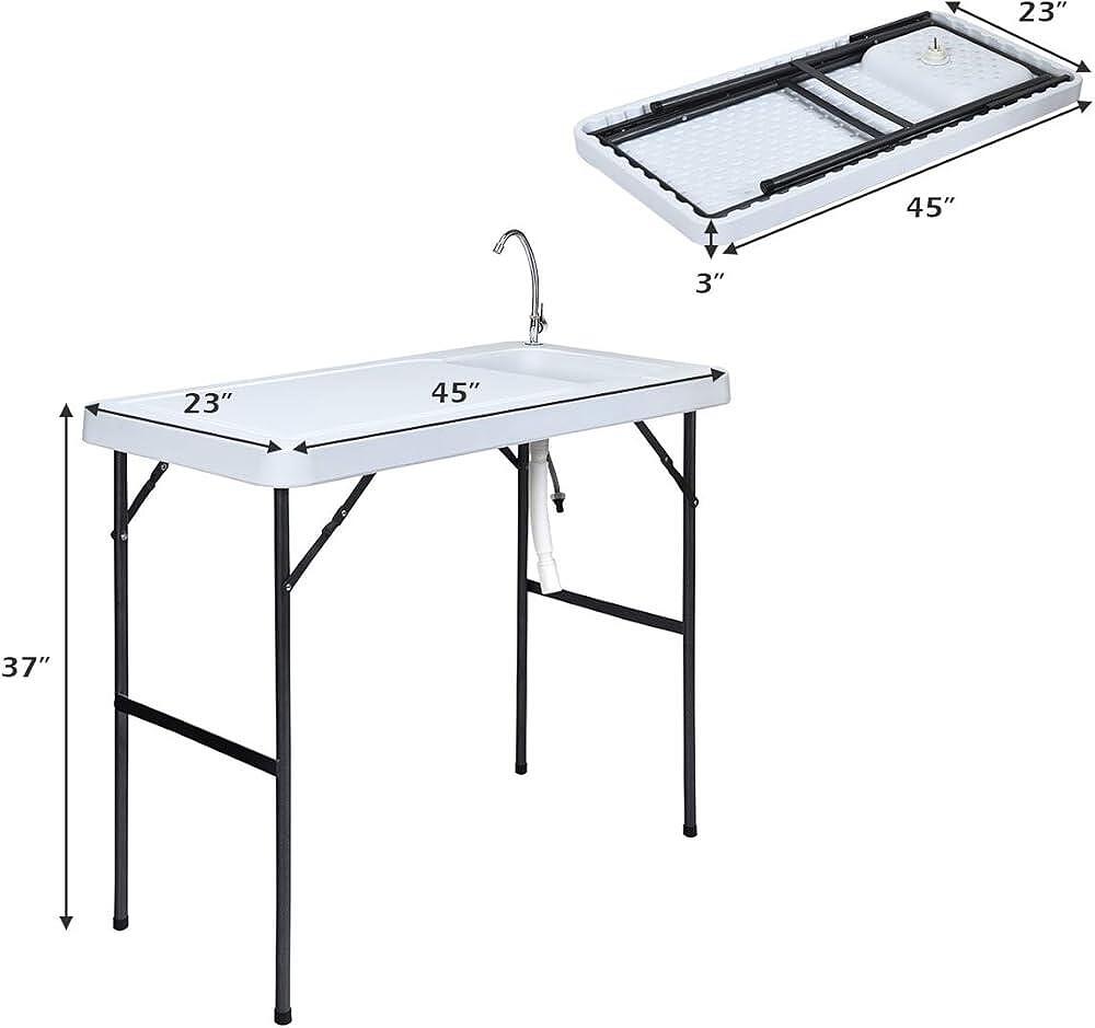 Пластмасова къмпинг маса с мивка 115x60x80 см, сгъваема, бяла