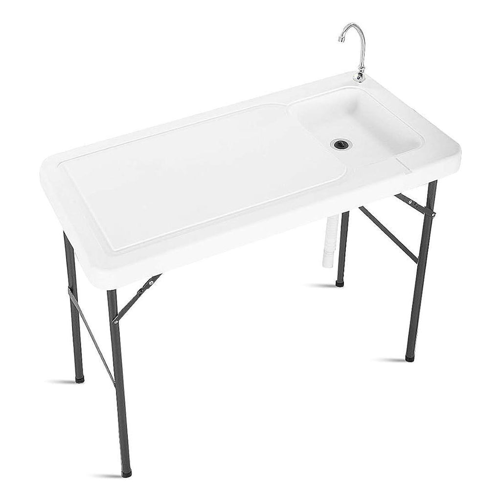 Пластмасова къмпинг маса с мивка 115x60x80 см, сгъваема, бяла