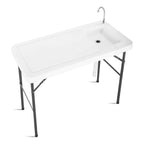 Пластмасова къмпинг маса с мивка 115x60x80 см, сгъваема, бяла